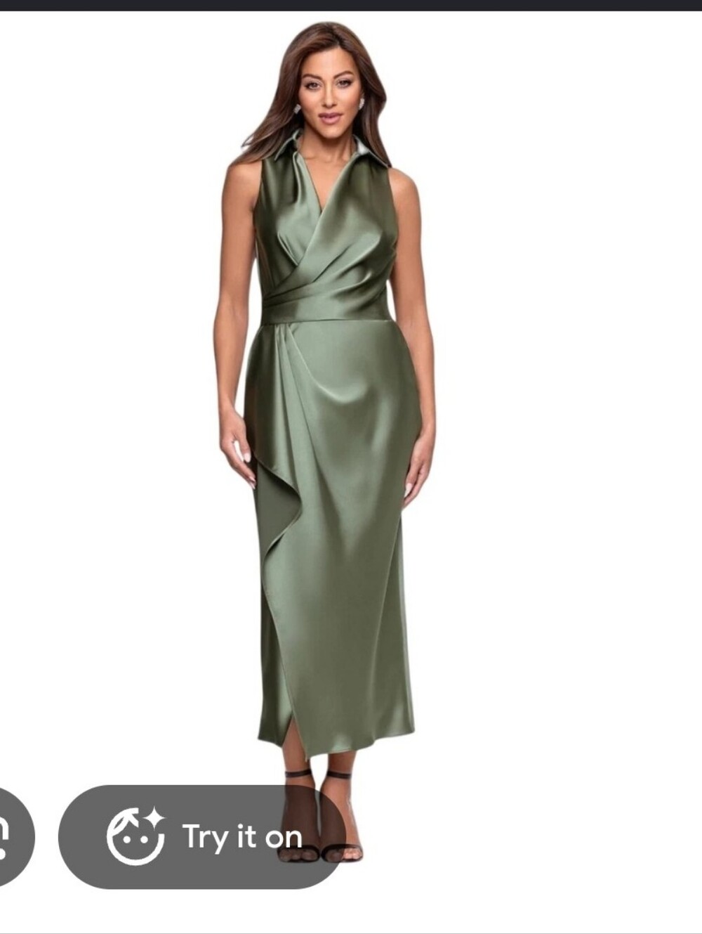 Xscape NWT $259 Olive Satin Draped Maxi Evening Dress Size 8 Party Formal
